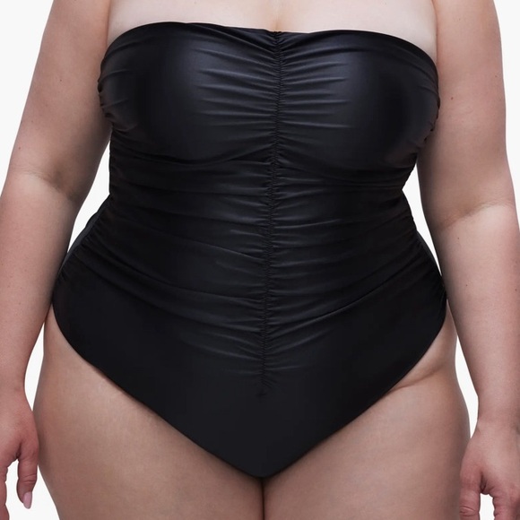 Good American Strapless Ruched One-Piece Black Swimsuit - Picture 3 of 9